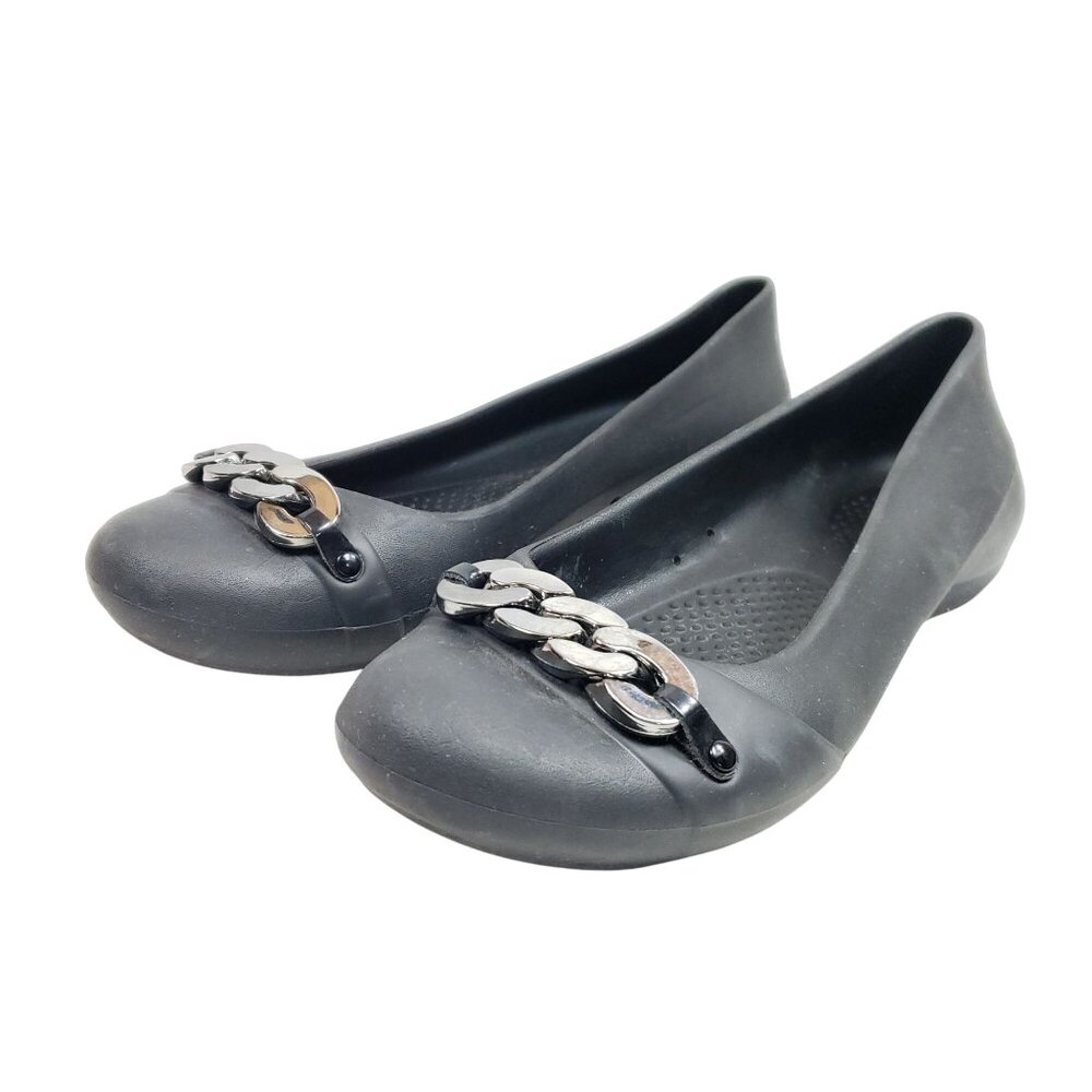 Crocs Women's Size 7 Black Dianna Embellished Ballet Flat - Picture 2 of 8